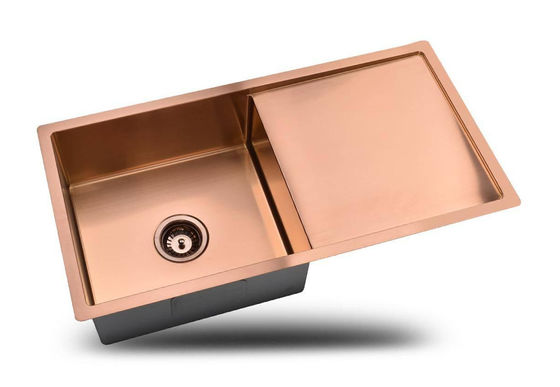 Copper Single Square Bowl Kitchen Sink With Drainboard Right