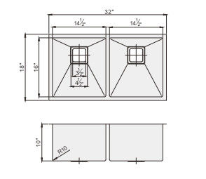 Handcrafted Undermount Stainless Steel Kitchen Sink With Square Drain Hole